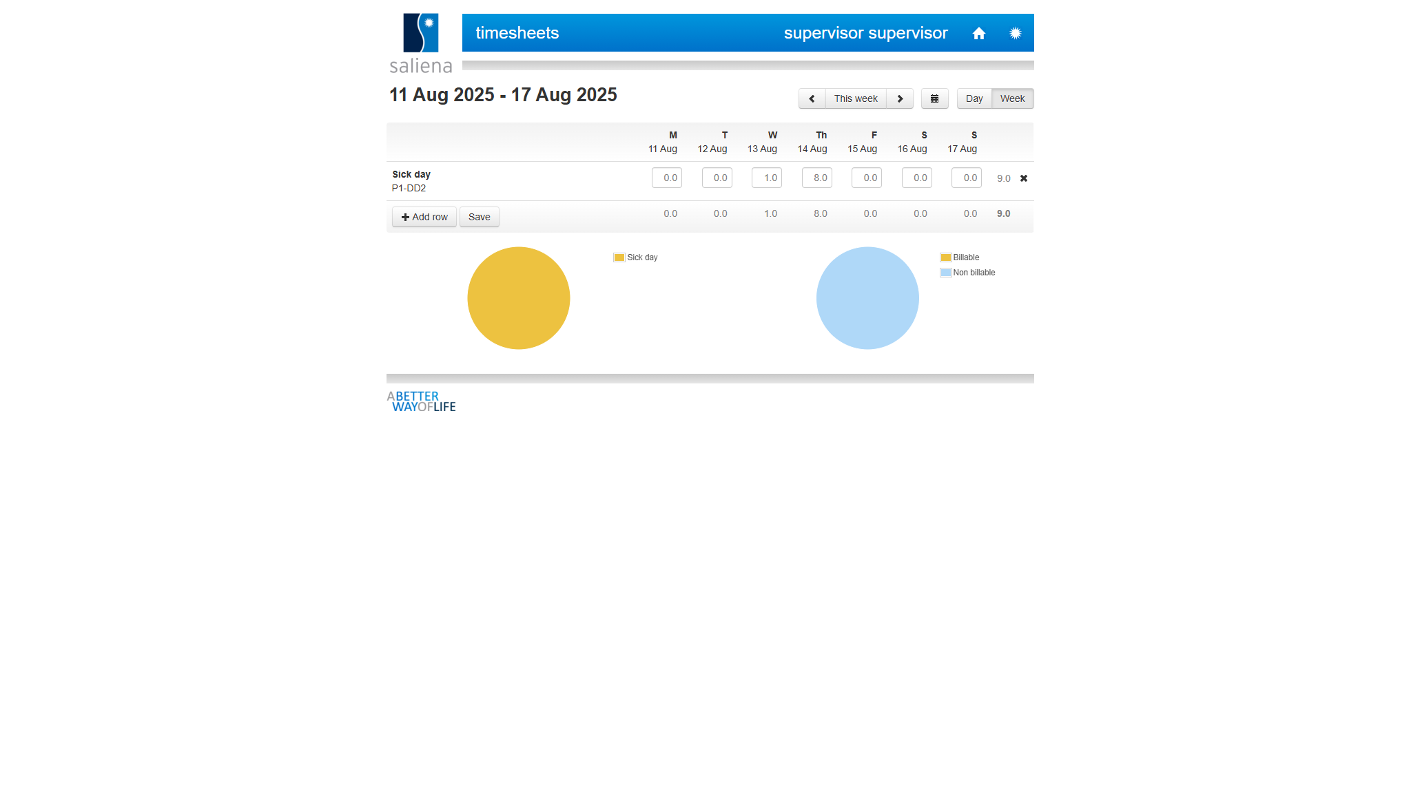 Week timetable with records