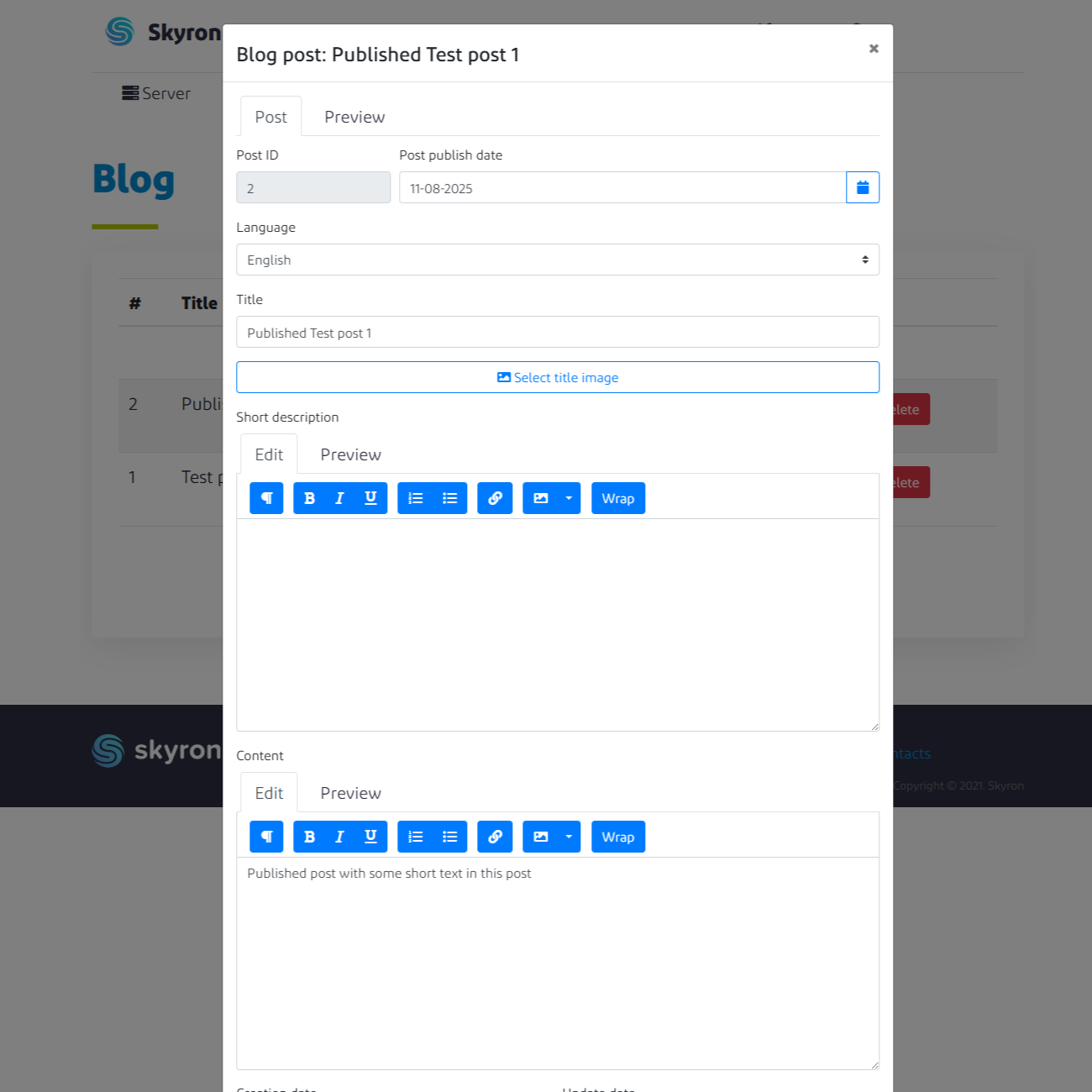 Admin blog post editing