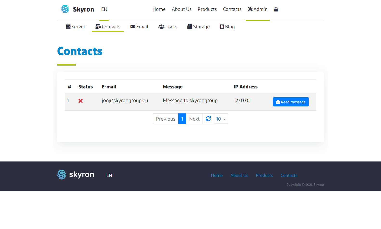 Admin contact messages