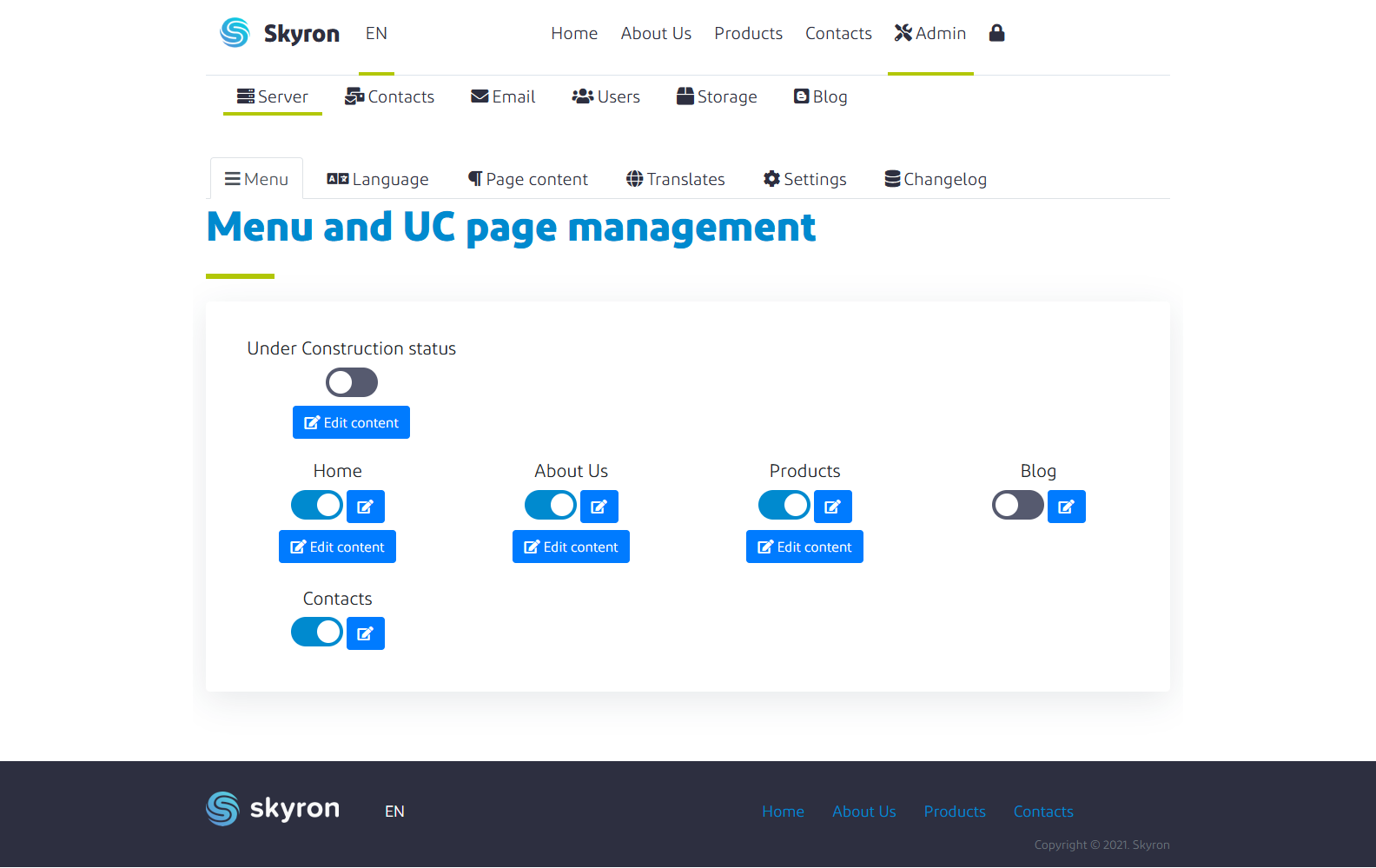 Admin menu configuration