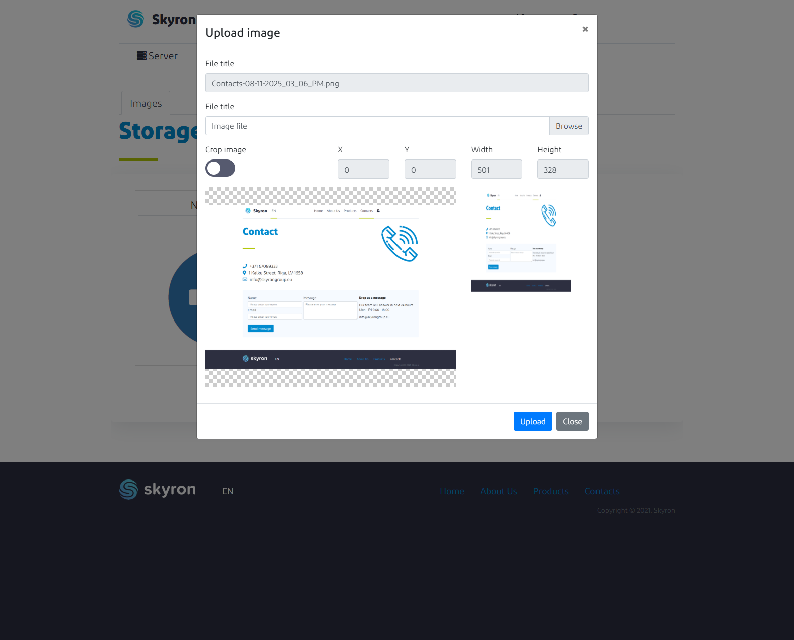 Admin upload image in to the storage